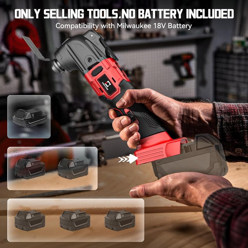 Cerycose Cordless Oscillating Tool Compatible with Milwaukee 18V Battery, 21000 OPM Max Brushless-Motor Tool with Auxiliary Handle, Oscillating Multi-Tool for Scraping, Sanding,Cutting Wood(Tool only) - Image 2